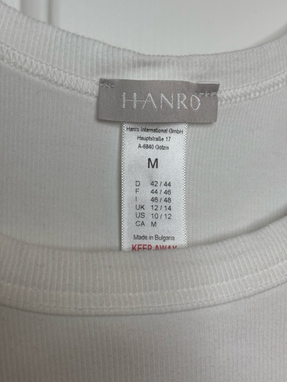 Like new Hanro White Tank Top - Classic Scoop Ribbed Style size M - Picture 3 of 7